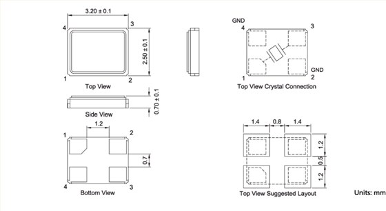 7M晶振,超薄型四腳晶體諧振器,3225金屬殼石英晶振