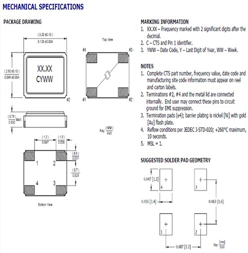 CTS晶振,貼片晶振,403晶振,403C11A32M00000晶振