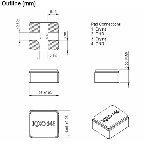 1210mm超小型晶體,IQD時鐘晶振,32.768kHz IQXC-146 20/-/-/12.5,IQXC-146諧振器