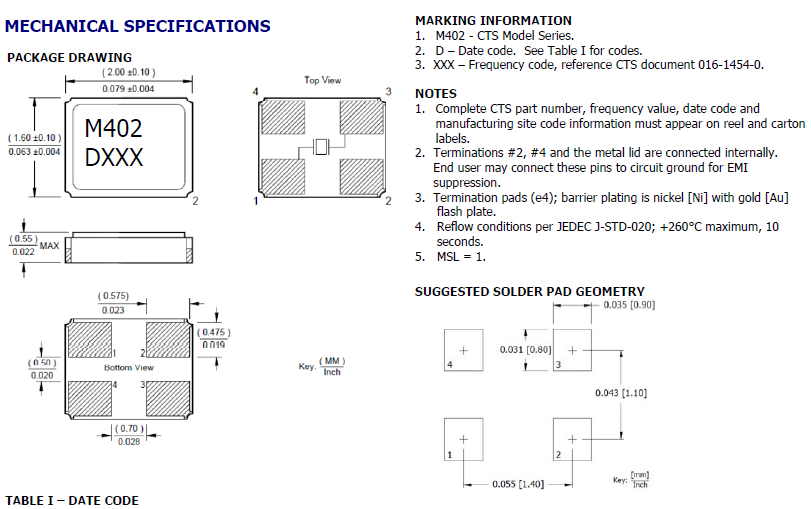 402晶振,CTS進(jìn)口無(wú)源晶振,超小型SMD貼片晶振