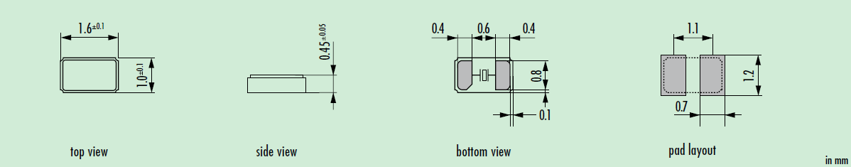 JTX110晶振,超小型1610貼片晶振,二腳貼片晶體